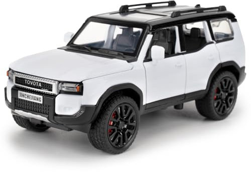 imtfzct 1/32 Toyota Prado Leichtmetallmodell, Kinderspielzeugauto mit Pull Back Funktion, Sound- und Lichtmodellauto, Kinderspielzeug mit zu öffnenden Türen, Geschenk für Kinder von 4-7 Jahren (weiß)