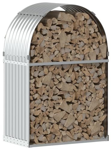 Tidyard Kaminholzunterstand Metall, Kaminholzregal Aussen Metall, Kaminholzlager Außen Metall, Stapelhilfe für Brennholz, Silbern 80x45x120 cm Verzinkter Stahl