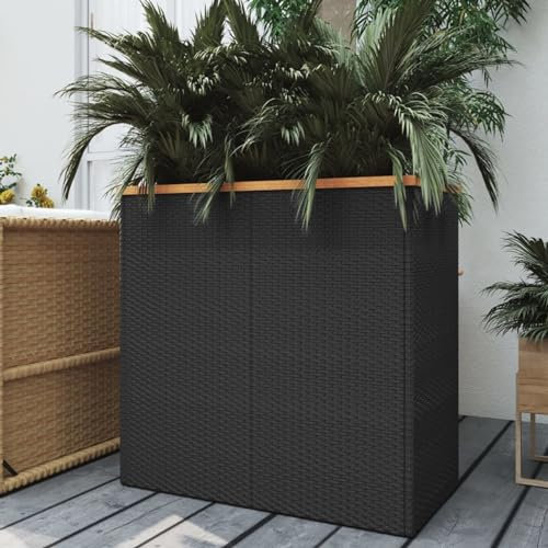 Grand pot de fleurs en rotin synthétique noir pour jardin extérieur 80 x 40 x 80 cm