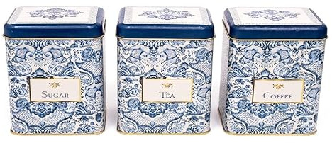 Nobel Set of 3 Tea Coffee Sugar Canisters - English Home (Blue Floral)
