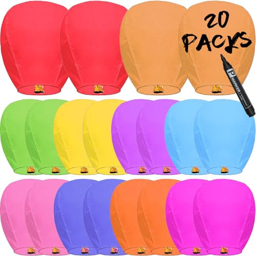 20 unidades linterna voladora 100% biodegradable papel, multicolor linterna china volante, ideal para tus eventos boda fiestas año nuevo