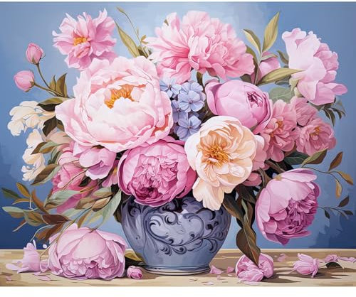 RICUVED Vase Fleurs Peinture par Numéros pour Adultes, 40x50cm Sans Cadre –Fleurs Peinture Numéros Kit de Peinture DIY avec Toile, Peintures Acryliques et 3 Pinceaux Idéal