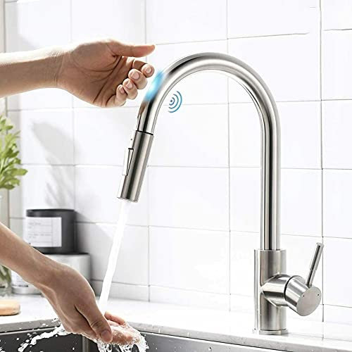 VNGBFGDFVN Robinet de Cuisine à capteur extractible, mitigeur de Cuisine Noir, Robinet Mixte à Induction Intelligent en Acier Inoxydable, Robinet d'évier à Commande Tactile, Robinet Intelligent