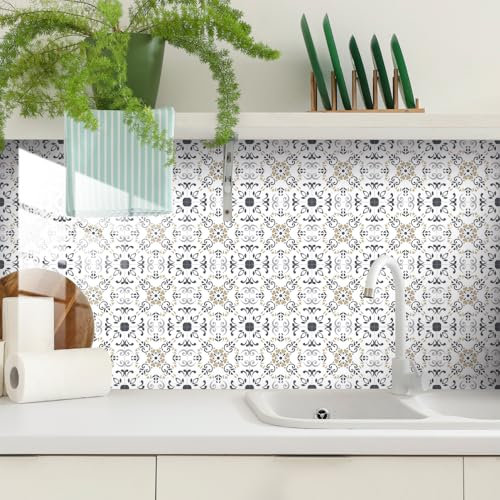 20 Stück Marokkanische Fliesenaufkleber 15x15 cm Vintage Selbstklebende Fliesen Aufkleber für Bad und Küche, Abziehen und Aufkleben DIY-Spritzschutz für die Küche,Aufklebender Vinyl-Wanddekor