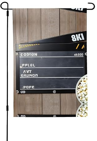 Banderas de jardín de doble cara con tablillas de cine y palomitas de maíz, bandera prémium de 28 x 40 pulgadas para decoraciones de jardín y exhibiciones de patio