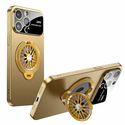 LOWBDGFU Magnetic Case for iPhone 15 Pro Max/15 Pro/15 Plus/15, Window Glass Lens Protection, 360° Rotating Gyroscope Ring Stand Mobile Phone Case (Colour: Yellow, Size: 15)