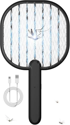 Raqueta eléctrica matamoscas matamoscas de 3500 V, mata mosquitos con USB recargable, mata moscas, control de plagas, raqueta de insectos para interiores, hogar, patio, campamento al aire libre