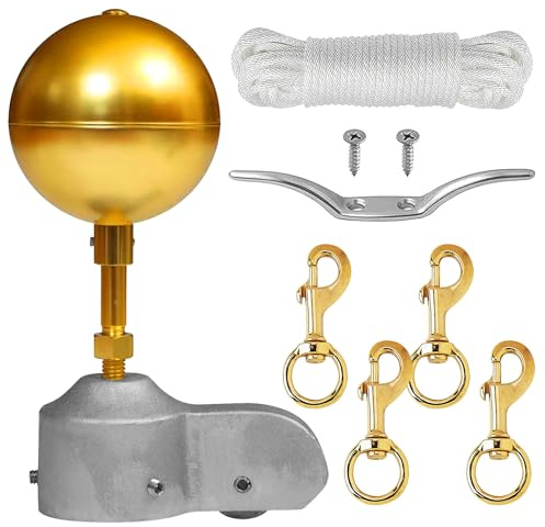 Fahnenmast Zubehör Kit, Fahnenmast Set Zubehör, Fahnenmast Teilereparatur Set, Fahnenmast Reparaturset, Zubehör Set Inkl, Kugel Spitze Gold, Seil, Bolzen, Schrauben Metallschnalle Für Den Außenbereich