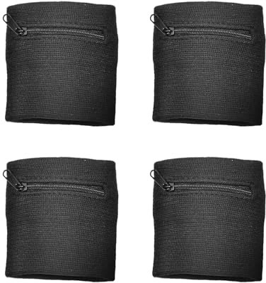 KAIYAYA 4 Stück Schweißband Handgelenk Schweißbänder für Damen & Herren Handgelenktasche mit Praktischer Reißverschlusstasche Sport Turnhalle Armbänder für Fußball Basketball und Tennis Sport