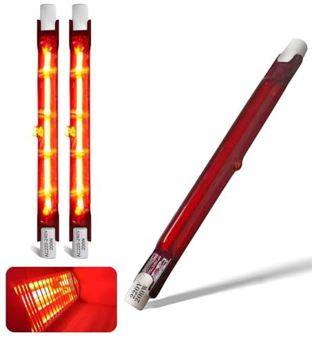 Infrarotlampe 200W, 118mm R7S Infrarot Heizlampe, 200W Infrarot Halogenstab Dimmbar, 200LM, 230V Halogen Lampe Halogenstäbe kein Flimmern, Rot Quarz Halogenstablampe Wärmelampe, 10mm Ø, 3 Stück