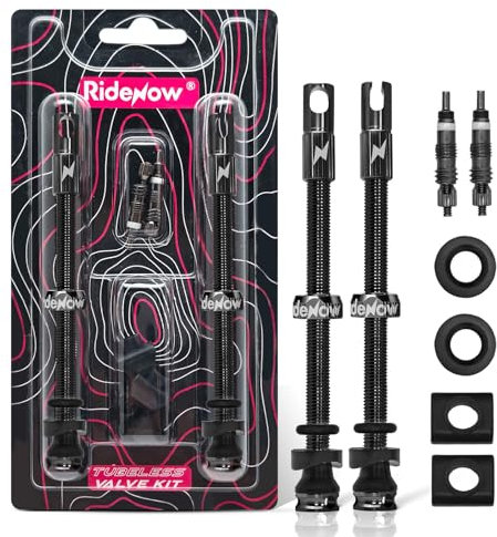 RideNow 85mm Schwarze Presta Tubeless Ventile 2 Stück, Superleichtes Alu Anti-Leck, für Schlauchlos-Reifen, mit Ventileinsatz-Entfernerwerkzeug