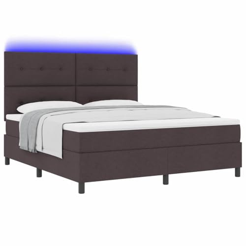 vidaXL Boxspringbett mit Matratze Dunkelbraun 180 x 200 cm Stoff, Moderne Schlafzimmermöbel, Bequeme Bett mit LED, verstellbares Kopfteil, langlebiger Boxspring, stilvolle Matratze