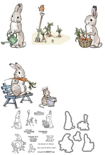 Hasenstempel und Stanzformen für Kartenherstellung Karottenkorb Transparenter Silikonklarer Stempel und Metallschneideformen-Sets für DIY-Scrapbooking Papierbasteln Siegel Dekoratives Zubehör