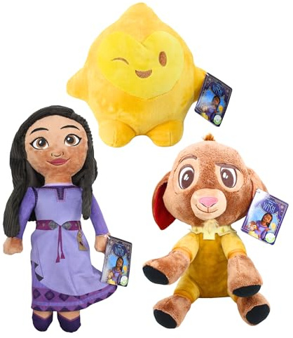 Disney Wish Plüsch, groß, 25–35 cm, superweich, hochwertig, bestickt, Asha, Valentino und Stern