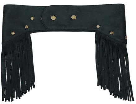 CABODYALS Schwarzer Taillengürtel Aus Wildlederimitat Mit Quasten Fransen Nieten Bohemian Stil Vintage Mode Breiter Obi Korsett Taillenbund Taillengürtel Für Damen Party Tanz Jeans Outfits Kostümzubeh