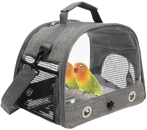 Bird Carrier Portable Travel Small Bird Cage with Perch, Tray and Clear Window Oxford Cloth Small Parrot Carrier for Parrot Parakeet Budgie Cockatiel Hamster Rabbit(grey)