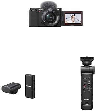 Sony ZV-E10L Mirrorless Vlog Camera with 16-50mm Lens + ECM-W2BT Wireless Microphone with Bluetooth Connectivity + GP-VPT3 Multi-function Wireless Vlogging & Selfie Shooting Grip Tripod