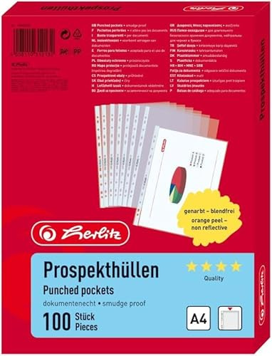 Herlitz Premium Prospekthülle A4 Genarbt, dokumentenecht, 100 Stück (2 Packungen)