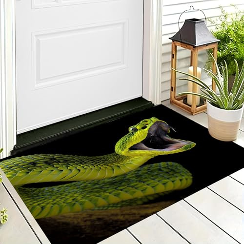 ALTCIRNMD Tappeto 3D Giallo-Verde Serpente A Sonagli Zannuto Tappetino D'Ingresso Zerbino Personalità Animale Decorativo Antiscivolo Per Ingresso,Bagno,Scale,Sala Giochi,Tappeto Per Bambini,90X150Cm