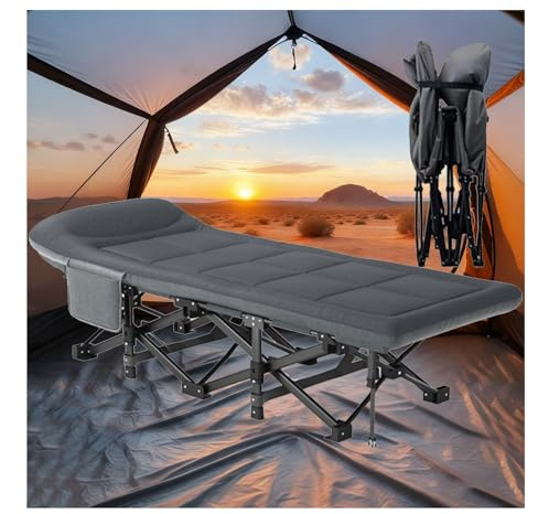 HUFIREHU Feldbett Klappbar Campingbett Karpfenliege Feldbett Mit Matratze Campingliege Klappbett Mit Matratze Foldable Bed Geeignet FüR BüRoarbeit Und Nickerchen(Suede,190 * 70CM_Basic)