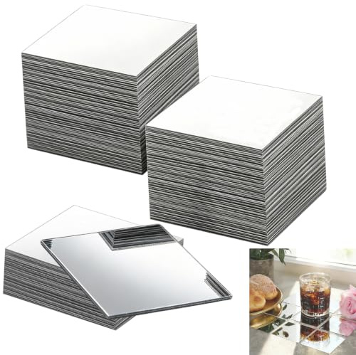 HAPPOW 100 Stück Acryl Klebespiegel, Kleine Spiegel 5x5cm, Selbstklebende Mosaik-Spiegelaufkleber, Quadratisch Spiegelfliesen, für Wohnzimmer, Badezimmer, Schlafzimmer, DIY-Bastelarbeiten (Silber)