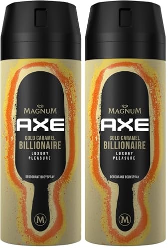 Axe Bodyspray Magnum Gold Caramel Billionaire Deo ohne Aluminiumsalze sorgt 48 Stunden lang für effektiven Schutz vor Körpergeruch 150 ml (Packung mit 2)