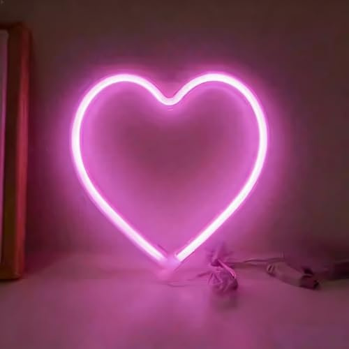 Pink LED Heart Neon Sign USB Battery Dual Powered Neon Light for Girls Bedroom Dorm Room Decor Ideal for Wedding Valentine's Day Mother's Day Window Wall Decoration