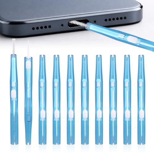 10pcs Phone Cleaning Kit, Cellphone Charging Port Cleaner Brush with Nylon Bristles & Hook Double-Sided USB-C Port Cleaner Tools for Headphones Speaker Charger (Blue)