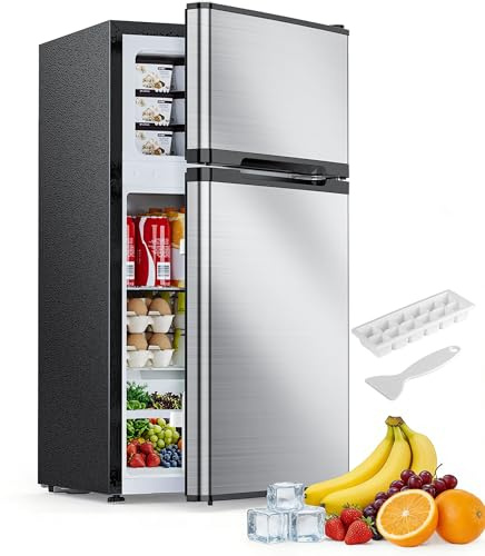 Electactic 2.5 Cu.Ft Mini Fridge with Freezer, Double-Door Compact Refrigerator, Adjustable Glass Shelves, Mechanical Thermostat & Built-in Casters, Space-Saving for Apartment/Dorm/Office, Silver