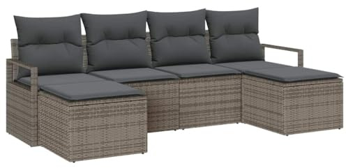Foknhdi Gartensitzgruppe Grau 230x117x85 cm Poly-Rattan mit Stauraum Modular wetterfest Lounge Set mit 6 Teilen und Kissen für Garten Terrasse Balkon