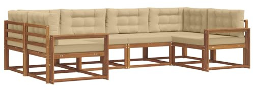 vidaXL Outdoor-Sofagarnitur mit Kissen 6 pcs Natur und Beige, Akazienholz Outdoor-Sofa-Set, modernes Gartenmöbel, Pool-Sitzgelegenheiten, Hinterhof-Lounge, Patio