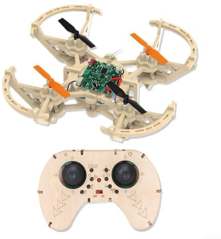 Holz Drohnen Bausatz zum Selberbauen, RC Quadcopter mit LED-Licht und 360° Flip, Einfache Montage, 3 Geschwindigkeitsstufen, Ferngesteuertes Modell für Anfänger