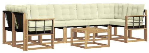 vidaXL Outdoor-Sofagarnitur mit Kissen 8 pcs Weiß und Creme, Akazienholz Garten Sofa Set, modernes Möbel, langlebige Terrasse Sitzgelegenheiten, Entspannung für deinen Hinterhof