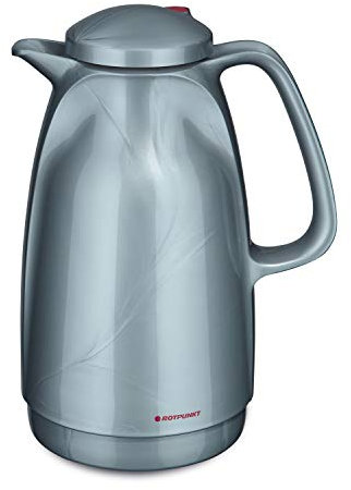 ROTPUNKT Isolierkanne 227 Bella 1,5 l | Zweifunktions-Drehverschluss | BPA-frei - gesundes Trinken | Made in Germany | Warm + Kalthaltung | Glaseinsatz | Arctic Silver