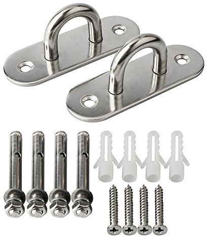 SAYAYO Suspension Ceiling Hooks Heavy Duty Pad Eye Plate for Hanging Plants Pendant Light, Hammock Swing Boxing Punch Bag with Expansion Bolts, Stainless Steel Brushed Finished (2 PCS)