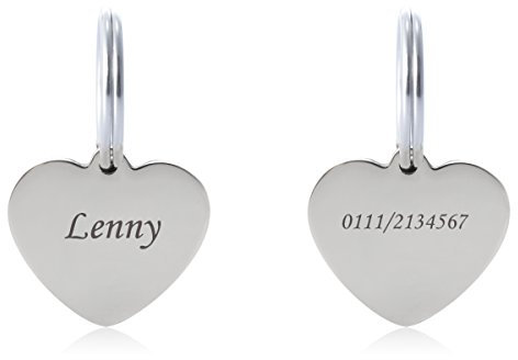 ZALAGO Herz Edelstahl Personalisiert Haustier ID Tag Hund Tag Hundemarke Anhaenger MIT Gravur Service,Silber