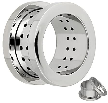Treuheld® | 14mm Ohr Flesh Tunnel | Atmungsaktiv mit Löchern| Silber | Chirurgenstahl | Damen und Herren | Gewinde Schraubverschluss zum Schrauben