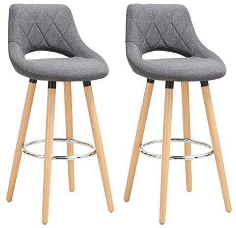 WOLTU Barhocker 2er Set, Barstuhl Küchenhocker Thekenhocker, Hocker mit Rückenlehne Fußstütze, aus Holz Leinen, für Bar Küche Theke Restaurant Café, Dunkelgrau, BH111dgr-2