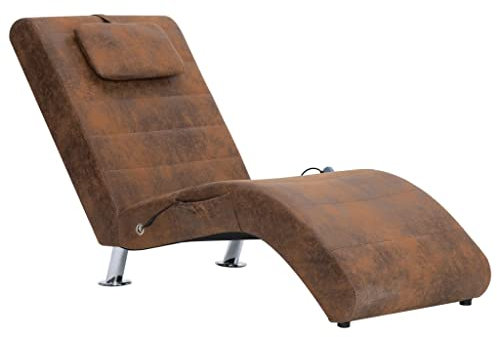 vidaXL Chaiselongue mit Massage Kissen Relaxliege Liegesessel Sessel Lounge Liegestuhl Relaxsessel Loungesessel Sesselliege Komfortliege Braun Wildleder-Optik
