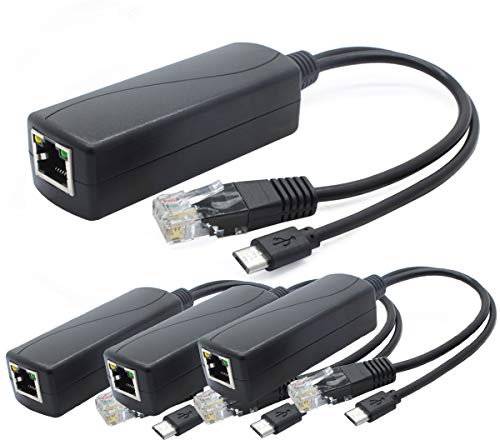 ANVISION Paquet de 4 séparateurs PoE 5 V, Adaptateur 48 V à 5 V 2,4 A avec Prise Micro USB, Conforme IEEE 802.3af, pour caméra IP, tablettes, Dropcam ou Raspberry Pi et Plus, AV-PS05-1