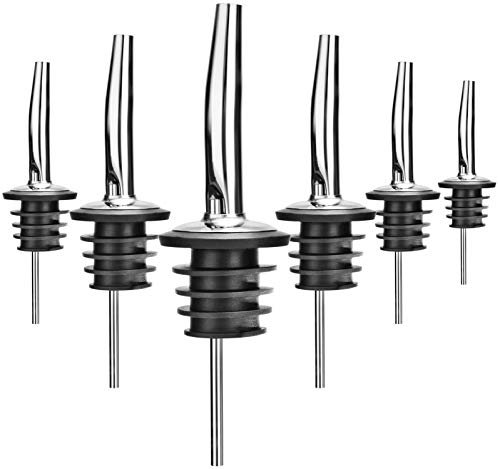 com-four® 6x Versatore per bottiglie - dosatore per bottiglie in acciaio inossidabile - dosatore per alcolici, bevande o aceto e olio (06 pezzi - color argento - senza coperchio)