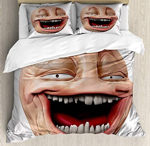 ABAKUHAUS Humor Bettbezug Set für Einzelbetten, Poker Face Guy Meme, Milbensicher Allergiker geeignet mit Kissenbezug, 200 x 200 cm - 70 x 50 cm, Peach and Pearl