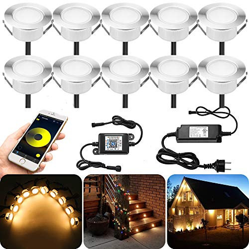 10er Set Bluetooth Dimmbar Warmweiß Led Bodeneinbaustrahle Aussen 1.5W Ø61mm IP67 Wasserdicht LED Einbaustrahler Terrasse Garten Led Lampe Full Kit