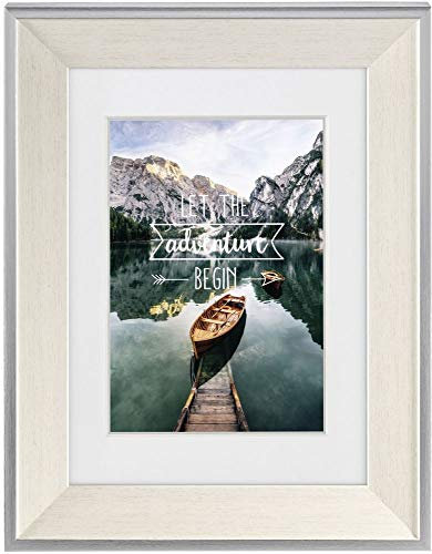 Hama Kunststoffrahmen Sierra (Rahmen 13 cm x 18 cm, Rand 25 mm x 19 mm, für Bildgröße 9 cm x 13 cm, Spiegelglas, Polystyrol (PS), mit Haken und Fuß) weiß