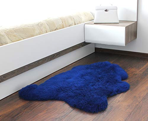 Merino Wool Hand Made Echt Natur 100% Wolle Schaffell Teppich Sofa Stuhl Bezug Pad Lammfell Teppich Pad (Blue)