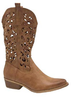 Fashion Moda Stivali Donna texano con Punta Tacco Basso Primavera Estate Traforati Nero (Numeric_39)