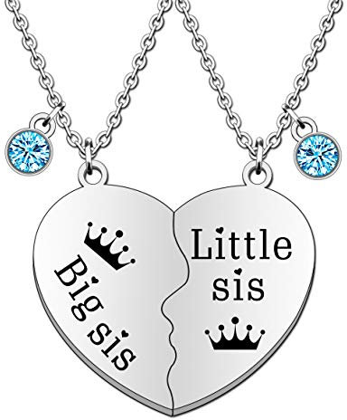 TTOVEN Sister Necklaces For 2 Sister Gifts Broken Heart Friendship Necklace Gifts Jewelry Set For Women Stainless Steel(Silver)