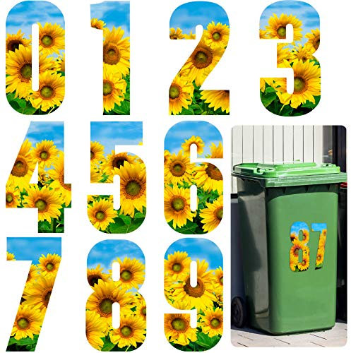 40 Pieces Wheelie Bin Stickers Large Decorative Dustbin Number Stickers Self-adhesive Bin Number Stickers from 0 to 9, 17 cm Height (Sunflower Style)