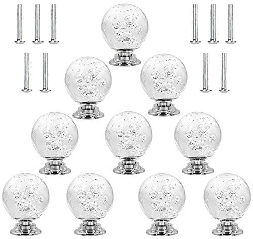 URBEST Crystal Cabinet Furniture Knobs, Bubbles Glass Pulls Knobs Handles for Furniture Drawer Cabinet Dresser Closet Wardrobe Cupboard (10, Clear)