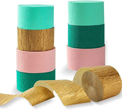 Krepppapier-Luftschlangen in Salbeigrün, rosa-gold, 8 Rollen, grüne Party-Dekorationen, Luftschlangen, Geburtstag, rustikale Hochzeit, Brautparty, Junggesellinnenabschied, Verlobung, Papierblumen,